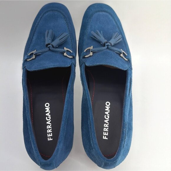 Salvatore Ferragamo Blue Tassels Loafers Suede Formal Men Shoes Size 9E US10 main image 6